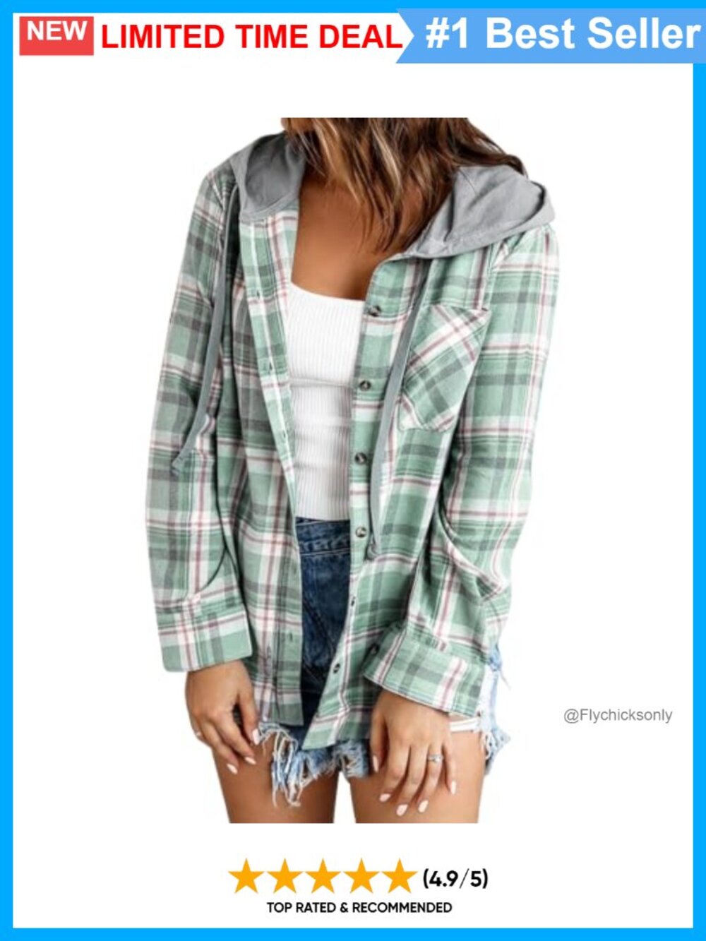 Womens Plaid Hoodie Jacket Button Down Boyfriend Flannel Shacket